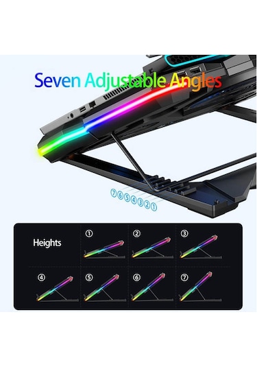 RGB Işıklı 5 Fanlı Notebook Soğutucu Kırmızı Led Telefon Tutuculu