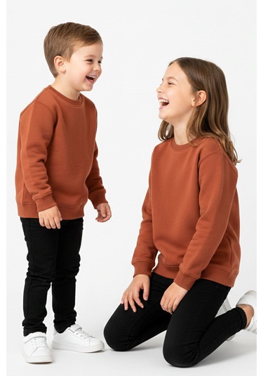 Zuzunga 2'li Basic Şardonlu Çocuk Sweatshirt Hardal - Kahverengi 9003