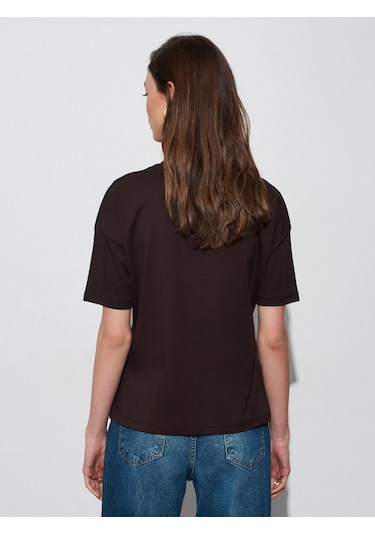 3683 Kadın Basic T-Shirt-Koyu Kahve - 528427730