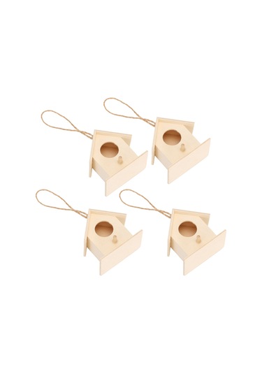 Ximistore9 4 Adet Ahşap Kuş Yuvası - Doğal Malzeme, Dayanıklı, Bahçe Ve Ev Dekorasyonu, Kuş Barınma, Asma Teli İle