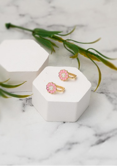 Bilezikci Pembe Papatya Çocuk Küpesi 14 Ayar Altın Sarı Altın