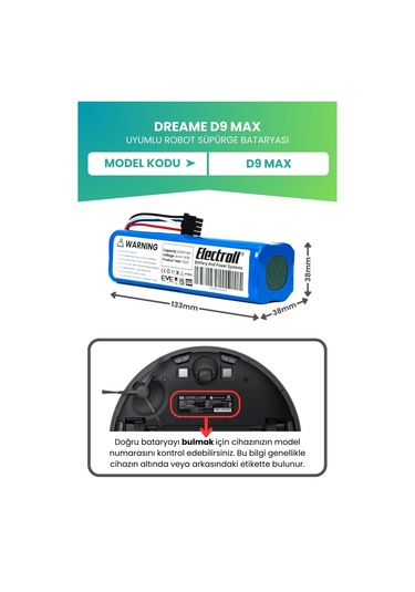 Dreame D9 Max Yüksek Kapasite 6400mah Batarya