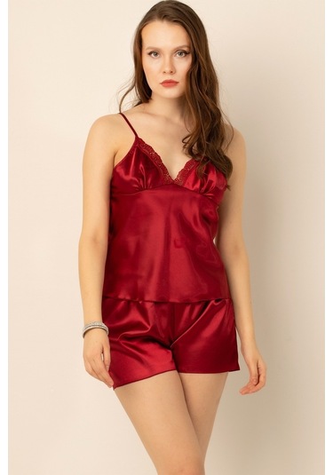 Doremi Saten Dantelli Ayarlanabilir Askılı Şortlu Takım