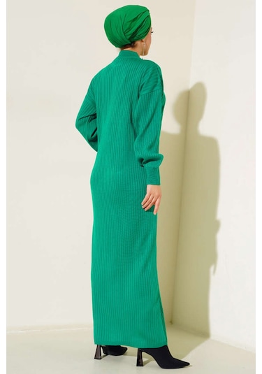 Bigdart 15900 Boydan Tesettür Triko Elbise - Yeşil