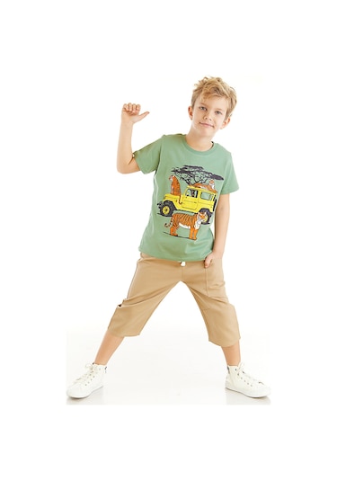Denokids Mshb&g Safari Erkek Çocuk T-shirt Gabardin Kapri Takım Çok Renkli