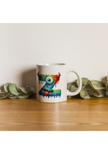 Z Harfi Bardak, Sevimli Canavarlar Harflı Bardak Hediyesi Porselen Beyaz