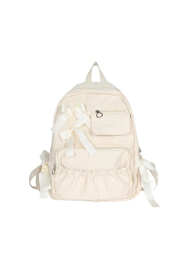 Jeemson Bej Renkli Nylon Çanta, Bow Dekorasyonlu, Çok Bölmeli, Ayarlanabilir Askılı Kemerli, Üniversite/ Günlük Kullanıma Uygun Sırt Çantası Çok Renkli