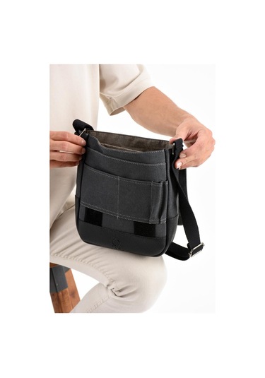 Kanvas Kumaş Tablet Çantası Erkek Postacı Çanta 27 23 Cm Çapraz Askılı Omuz Çantası Siyah