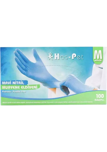 Pudrasız Mavi Nitril Eldiven Medium Haspet 100lü