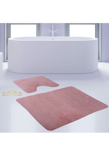 Bonny Home Unicolor Düz Pembe 2li Banyo Paspası Halısı Seti Kaymaz Pembe
