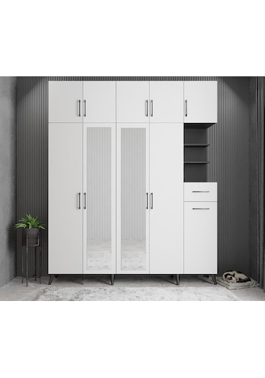 Açelya Portmanto Vestiyer Füme Beyaz  200cm M10