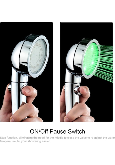 Hangfox Led Su Akışı İle Çalışan 3 Renk Sıcaklık Algılayıcı, Suyu Durdurma Düğmeli, Basınçlı Ve Su Tasarruflu El Tutulu Duş Başlığı Diğer