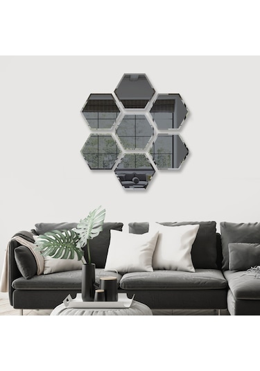 Decorıta Ayna - 7'Li Takım Çiçek Desen Altıgen Ayna Çok Renkli
