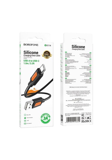 Borofone Bx114 Yapı 3a Usb Tip-c Şarj Veri Kablosu, Uzunluk: 1m Siyah