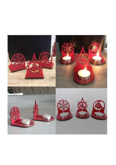 Yılbaşı Temalı Dekoratif Mumluklar - 3'lü Set - Siyah Rengi