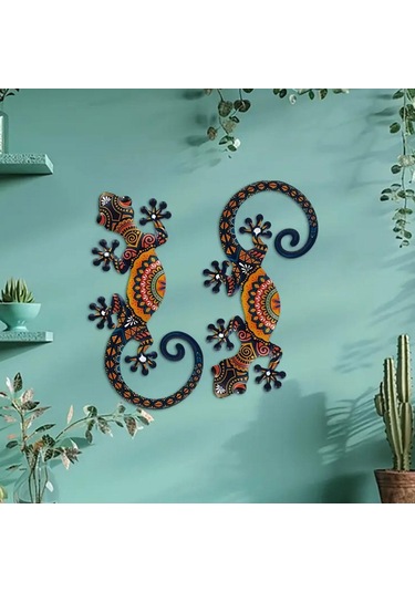 Homyl 2x Metal Gecko Duvar Sanatı Dekoru 5.91" İç Mekan Yükseklik 15cm