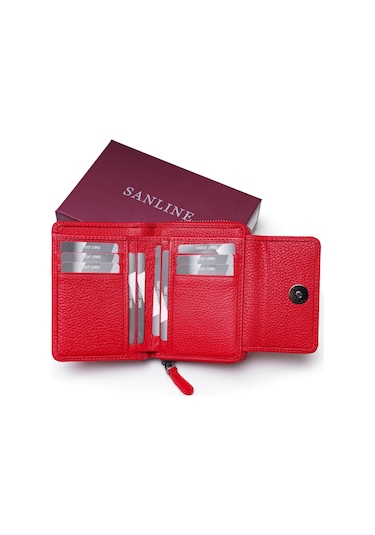 Sanline Sanlıne 2768 Hakiki Deri Kadın Cüzdan - Kırmızı