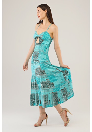 Avver Kadın Gipeli Lastikli Omuz Askılıklı Elbise-Mavi