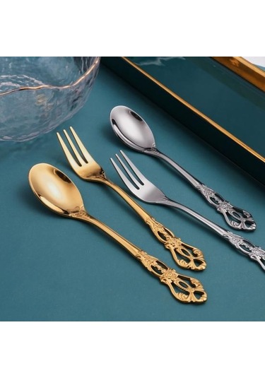 Altın Rölyef Desen Kahve Kaşığı Paslanmaya Dayanıklı Paslanmaz Çelik Okul Kantini Tatlı K Restoran 2