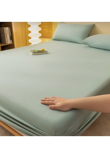 Totem Ranforce Pamuklu Mint Yeşili Yastık Kılıflı Lastikli Çarşaf