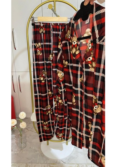 Boyraz Süet Düğmeli Uzun Kol Pijama Tk Kırmızı