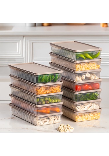 Porsima 5311 12li Buzdolabı Ve Difriz Düzenleyici Saklama Kabı Seti - Bpa İçermez, Mikrodalga Uyumlu, Kapaklı, Gıda Saklama Kabı, Kapicino, 2 Lt Cappuccino