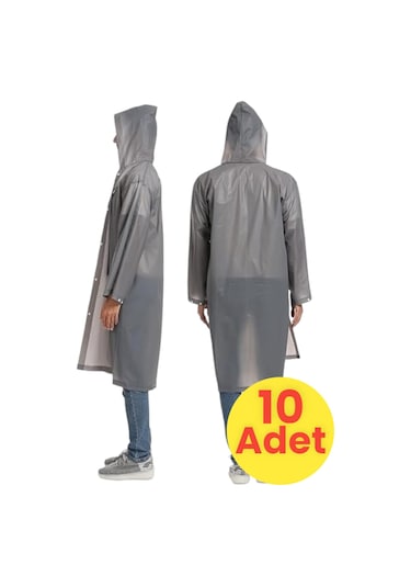 Tezzgelsin Erkek Rüzgar Geçirmez Yağmurluk 10 Adet Gri