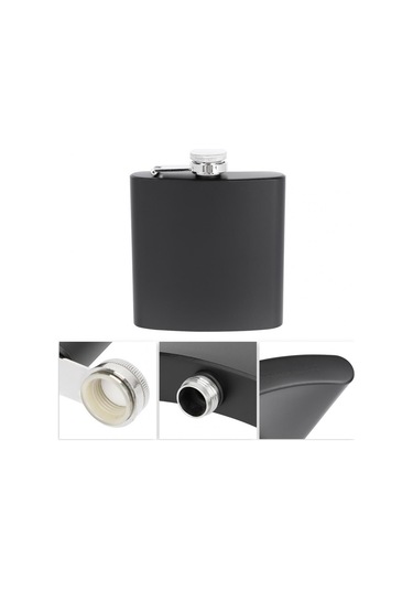 Sones 6oz 304 Paslanmaz Çelik Mat Siyah Boyalı Şişe Viski Votka Şarap Tenceresi Cep Şişesi