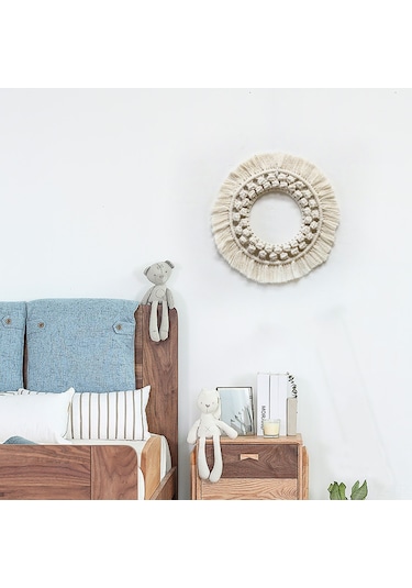 Wezone El Yapımı İvriz Desenli Bej Duvar Dekoru - Yatak Odası/ Oturma Odası Dekoratif Örgü Tapestri Z150e