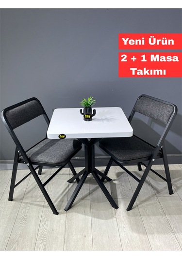 Mercan Beyaz 2 Kişilik Kare Mutfak Yemek Masası Takımı 2+1 Keten Gri 60 Cm Beyaz Gri 2'li
