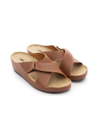 Roy Jones Kadın Ortopedik Çapraz Cırtlı Ayarlanabilir Üst Detay Konfor Modeli Günlük Terlik Yumuşak-kahve Kahverengi