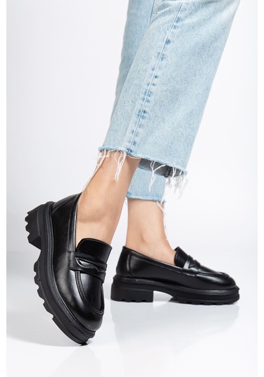 746-759 Siyah Yanki Yüksek Tabanlı Loafer Ayakkabı Siyah