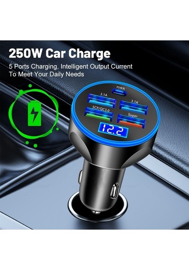 Flybuy Wgs-g37 5'i 1 Arada Dijital Voltmetre Super Hızlı Şarj Araç Şarj Cihazı Beyaz