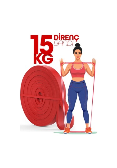 15 Kg Kırmızı Barfiks Direnç Bandı Orta Sert Kas Geliştirme Pilates Fitness Lastiği Kırmızı