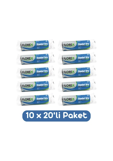 Florex Standart Orta Boy Çöp Torbası 55x60 Cm 20'li Rulo Siyah 10 Rulo (200 Adet)
