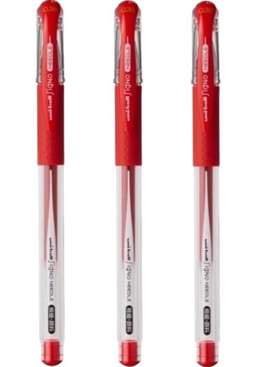 Uniball Signo Needle 0.38 İğne Uçlu Jel Kalem Kırmızı Üç Adet