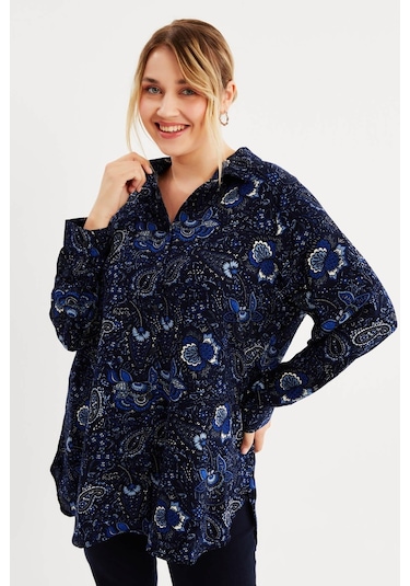 Uzun Kollu Gömlek Tunik-lacivert Lacivert