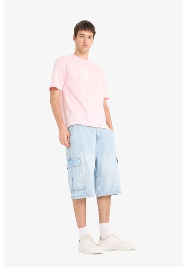 Defacto %100 Pamuk Kargo Fit Jean Bermuda Şort F4219ax25smnm39 Mavi