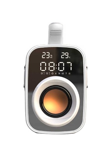 Mikrofonlu Kablosuz Bluetooth Hoparlör Kulplu, Aynalı 11w Güçlü Hi-fi Sesi, Dijital Saat Ve Fm Radyo