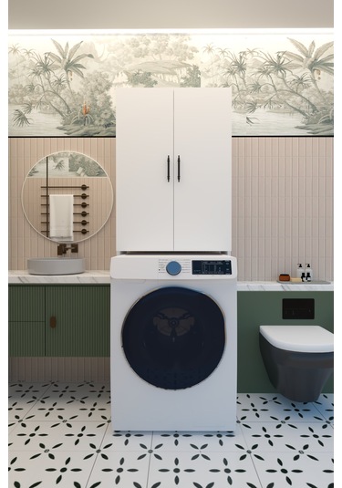 Terra İki Kapaklı Çamaşır Makinesi Dolabı Beyaz