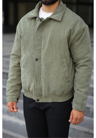 Unisex Yeni Sezon Kapitone Dolgulu Oversize Vintage Haki Kadife