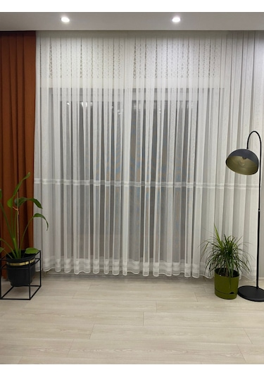 İncilife Home Paris Ekru Gümüş Simli Bantlı 1/3 Sık Pileli Modern Tül Perde Ekru
