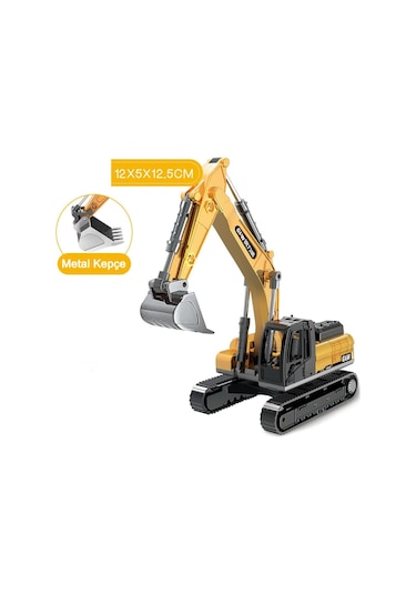 Diecast Oyuncak Metal İnşaat Araçları Metal Uçlu Kepçe Dozer Sürtmeli Ekskavatör Sarı