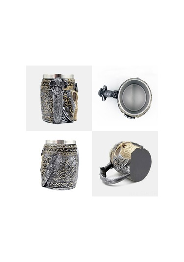 Xindoker 3d Tasarım Kupa - 450ml Paslanmaz Çelik Ve Rezinden, Ev, Bar Ve Restoranlar İçin İdeal - Kafatası Şövalye Temalı Çok Renkli