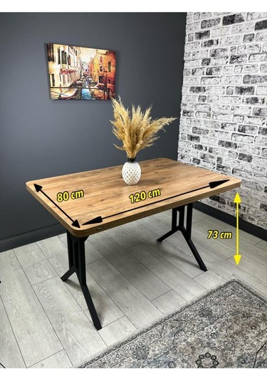 Sultan Ceviz Mutfak Yemek Masası Balkon Masası Kavisli Köşe Metal Siyah Ayak 120 80 Cm