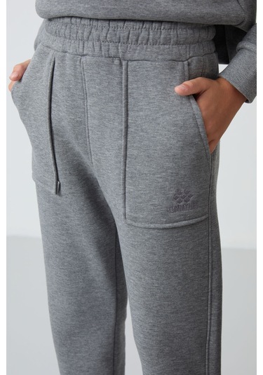 Gri Melanj Pamuklu Kalın İçi Tüylü Yumuşak Dokulu Standart Fit Baskılı Erkek Çocuk Eşofman Takım - 11257 Gri Melanj