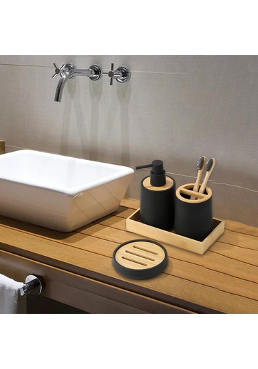 Suntek Evler Için 4 Adet Banyo Aksesuarları Seti Dekoru, Siyah Siyah Diğer