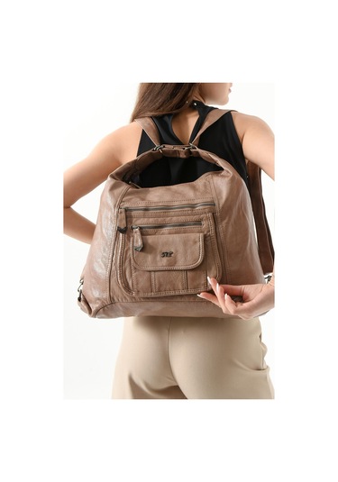571 Collections Suni Deri Sırt Çantası Vizon Model: 571-13-13m Vizon