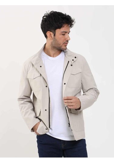 Dufy Bej Erkek Regular Fit Düz Hakim Yaka Safari Mont - 104379-Bej