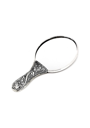 Altın Sepeti GA094 Gümüş Çiçekli El Aynası